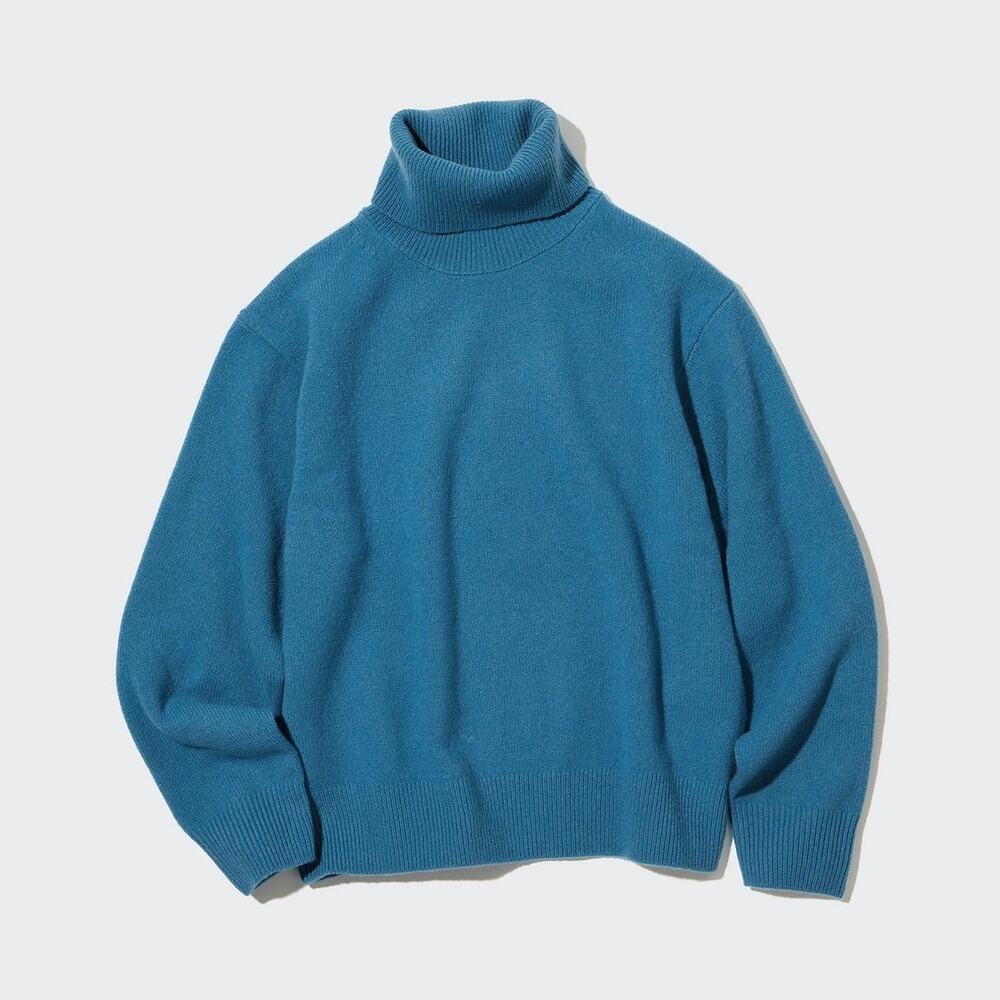 NWT Uniqlo Lambswool Turtleneck Sweater Teal Knit Pullover Soft Size M